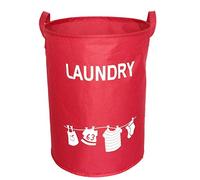 KHTO Canvas Laundry Hamper Folding Drawstring Port Dirty Clothes Laundry Basket for Toy Clothing Storage Bucket Laundry Organizer 35cmx45cm (Red)