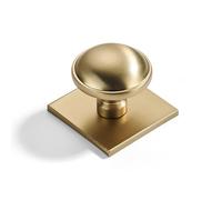 khtumeware 2-Pack Heavy Duty Solid 1-1/2 Inch Cabinet Knob with Backplate,Brushed Brass Drawer Knobs with Back Plate, Ideal for Dressers and Kitchen cabinets.