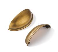 khtumeware 6 Pack 2-1/2" Antique Brass Drawer Pulls Cabinet Cup Pulls Vintage Kitchen Hardware Cabinet Handles Drawer Handles Knobs 2.5 inch Hole Center