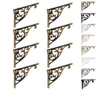 Khtumeware 8 Pack Antique Brass Shelf Bracket 8 Inch, Decorative Brackets for Shelving, Heavy Duty Vintage Ornate Shelf Bracket , Hardware Included,7.87x5.5x1.73 Inch