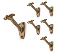 khtumeware Easy Install Handrail Support Brackets, 6 Pack Antique Brass 4 Inch Stair Brackets for Wooden Railing, Includes Hardware for Staircase, Balcony, Corridor (Indoor/Outdoor)