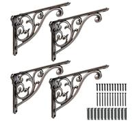 Khtumeware Ornate Decorative Shelf Brackets, 5-inch Small Wall Mounted Shelving Bracket, 4 Pack Antique Silver Vintage Metal Shelf Bracket Victorian Wall Bracket.(4, Antique Silver)