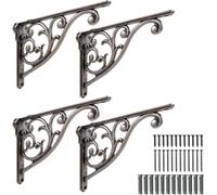khtumeware Ornate Decorative Shelf Brackets, 5x3.5 inch Small Wall Mounted Shelving Bracket, 2 Pack Antique Silver Vintage Metal Shelf Bracket Victorian Wall Bracket (2, Antique True Silver)