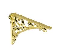 Khtumeware Polished Brass Shelf Bracket 6 Inch, Decorative Brackets for Shelving, Heavy Duty Bright Gold Ornate Shelf Bracket, Hardware Included, 4 Pack, 5.9x4.2x1.73 inch