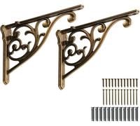 Khtumeware Shelf Bracket 5 Inch, Decorative Brackets for Shelving, Heavy Duty Vintage Ornate Shelf Bracket, Hardware Included, 2 Pack,Antique English Brass Finish, 4.92x3.5x1.73 inch