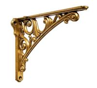 Khtumeware Shelf Bracket 6 Inch, Decorative Brackets for Shelving, Heavy Duty Vintage Brass Ornate Shelf Bracket, Hardware Included, 2 Pack, Antique Brass Finish, 5.9x4.2x1.73 inch