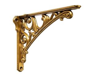 Khtumeware Shelf Bracket 6 Inch, Decorative Brackets for Shelving, Heavy Duty Vintage Brass Ornate Shelf Bracket, Hardware Included, 2 Pack, Antique Brass Finish, 5.9x4.2x1.73 inch