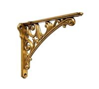 Khtumeware Shelf Bracket 8 Inch, Decorative Brackets for Shelving, Heavy Duty Vintage Brass Ornate Shelf Bracket, Hardware Included, 4 Pack, Burnished Brass Finish, 7.87x5.5x1.73 inch