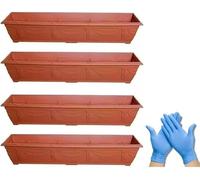 Khudadad 90 cm Rectangle Plastic Outdoor Planters | Long Window Flower Boxes Large Plastic Window Planters for Flowers & Plants (4, Terracotta)