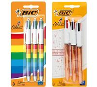 Khudadad Bic 4 Colour Ballpoint Pens - Rose Gold. Pack of 3 & Rainbow BIC 4 colours in 1 retractable ball pen pack of 3 (Total 6 Pens)