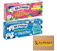 Khudadad Mr Freeze Ice Pops - Naturally Flavoured Ice Lollies - Blue Raspberry & Sour Flavour Vegan Friendly Freeze Pops, 20 x 45 ml