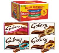 Khudadad Walkers Crisps Big Box 32x25g Cheese and Onion/Ready Salted/Prawn Cocktail/Salt & Vinegar 32 Packs x 25g Crisp with 4 Galaxy Chocolate Bars, 35.56 g (Pack of 36)