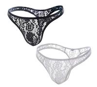 KHUFUZI Men's 2 Colors Pack Sexy G-Strings Thong Ice Silky Waistband Underwear Bikini Brief for Boyfriend Husband (2 Colors Packc)