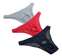 KHUFUZI Men's 3 Colors Pack Sexy Brief Cool Underwear Ice Silky Mesh G-Strings Bikini Thongs Dresses Gift For Boyfriend Husband (3 Colors Pack)