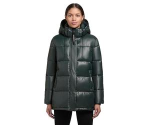 khujo Word3 Satin YM Women's Winter Quilted Jacket with Hood Shiny Outer Material XS-XXL, hydro green, L