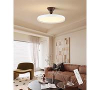 KHUKHU 19.7" Dimmable Ceiling Light Semi Flush Mount, Three-Color Temperature Adjustment, Modern Round LED Ceiling Light Fixture for Porch Hallway Entryway,Wood Grain Finish(Natural)