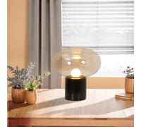 KHUKHU Glass Table Lamp, Mushroom Shape Bedside Lamp with Marble Base