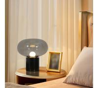 KHUKHU Glass Table Lamp, Mushroom Shape Bedside Lamp with Marble Base