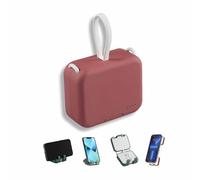 KhUkhu Mini Power Bank And Phone Holder, 4000Mah Mini Power Bank Built-In Dual-Cable, Cute Power Bank Built in Cable, Portable Wireless Charging Treasure Mobile Phone Holder,Red