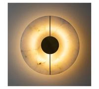 KHUKHU Modern Round Stone Natural Marble Wall Light,3000K Warm Light 7W Energy Saving Wall Sconce, Metal Base Wall Mounted Lamp, for Living Room Bedroom Bedside Stairs Hallway(D)