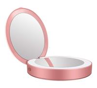 KhUkhu Portable Makeup Mirror Power Bank with LED Lighted, Handheld Mini Round Led Mirror 1X/3X Magnifying, Rechargeable Design Gift Package for Women,Pink