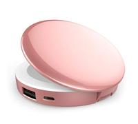 KhUkhu Power Bank Handheld Mini Round Led Mirror 1X/3X Magnifying Lighted, Portable LED Compact Travel Makeup Mirror for Charges Iphones/Ipads/Android,Pink