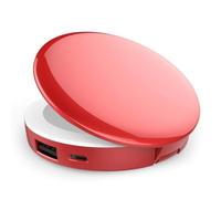 KhUkhu Power Bank Handheld Mini Round Led Mirror 1X/3X Magnifying Lighted, Portable LED Compact Travel Makeup Mirror for Charges Iphones/Ipads/Android,Red