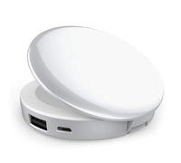 KhUkhu Power Bank Handheld Mini Round Led Mirror 1X/3X Magnifying Lighted, Portable LED Compact Travel Makeup Mirror for Charges Iphones/Ipads/Android,White