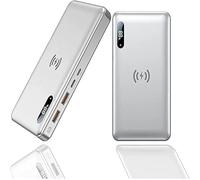 KhUkhu Power Bank Portable Charger Wireless Portable Charger Power Bank, 50000Mah 15W Fast Wireless Charging 65W Pd Type-C Fast Charging Qc 4.0 Phone Charger,Silver