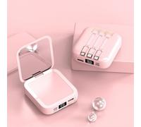 KHUKHU Power Bank with Built in Cables And Makeup Mirror, 10000Mah Portable Charger, 3 Output 2 Input External Battery Pack, Mini Power Bank,Pink
