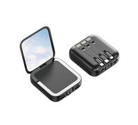KhUkhu Power Bank with Built in Cables And Makeup Mirror, 10000Mah Portable Charger, 3 Output 2 Input External Battery Pack, Mini Power Bank,Black