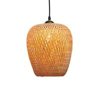 KHUKHU Single Light Lamp Bamboo Basket Hanging Lamp Modern Minimalist Design Lantern Pendant Lamp, 1-Light Wicker Lampshade with Adjustable Cord for Living Room Restaurant(25cm*26cm)