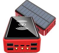 KhUkhu Solar Charger 100000Mah Waterproof Qi Wireless Power Bank Camping Battery Pack with Solar Panel Fast Charging 5V/2.1A Input/Output, LED Flashlights