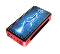KhUkhu Solar Charger Solar Power Bank 100000Mah, High Capacity Portable Charger Fast Charge External Battery Pack with LED Status Indicator, with 5 Outputs Compatible,Red