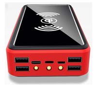 KhUkhu Solar Charger Wireless Solar Power Bank 100000Mah Portable Charger with 5 Outputs 4 Inputs And LED Flashlights, External Battery Pack for Iphone, Samsung Galaxy, Ipad Etc,Red