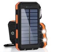 KhUkhu Solar Power Bank 1Pc 20000Mah Portable Charging Powerbank Waterproof External Battery Charger with LDE Strong Light Charger Bank for All Smartphones,Orange