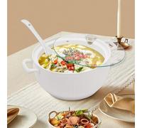 KHUKHU Soup Bowls with Handles, Large Ceramic Soup Tureen with Glass Lid, Soup Ladle, 7.5-inch Ceramic Soup Containers, Microwave & Dishwasher Safe, White Ceramic Serving Soup Pot(7.5inch)