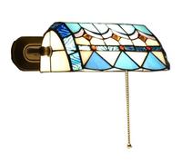 KHUKHU Traditional Indoor Wall Light, Rustic Tiffany Style Wall Lamp Bedroom Bedside Reading Lamps with Pull Cord Switch 8.7 Inch Stained Glass Lampshade for Loft Living Room Study, E27 MAX 60W(Blue)