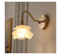 KHUKHU Vintage Wall Sconce with Pull Chain Hardwired Rose Floral Glass Flower Wall Sconce Antique Gold Gooseneck Bedside Wall Lamp for Girls Bedroom Kids Bathroom Living Room Farmhouse(Frosted Glass)