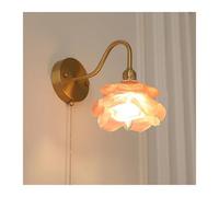 KHUKHU Vintage Wall Sconce with Pull Chain Hardwired Rose Floral Glass Flower Wall Sconce Antique Gold Gooseneck Bedside Wall Lamp for Girls Bedroom Kids Bathroom Living Room Farmhouse(Pink Glass)