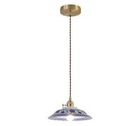 KHUKHU Wabi-Sabi Ceramic Pendant Light,Blue and White Pattern for Living Room Dining Room Kitchen Island(A)