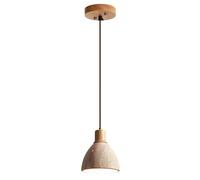 KHUKHU Wabi Sabi Pendant Light, Wood Pendant Light with Stone Shade, Walnut Wood Finish, Kitchen Island & Dining Room Hanging Lamp Kit, Travertine-Inspired Pendant Light