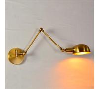 KHUKHU Wall Light Industrial Retro Antique Brass Brushed Adjustable Swing Arm Double Long Arm Single Head E27 Socket Metal Wall Lamp for Indoor Kitchen Bar Bedroom Hallway
