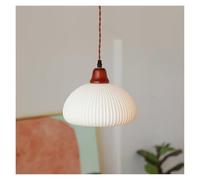 KHUKHU White Ceramic Pendant Light Kitchen Island Hanging Lamp Wood Drop Ceiling Light Fixture with Ribbed Ceramics Shade Dining Table Lights Bedroom Bedside Suspended Lamps(B)