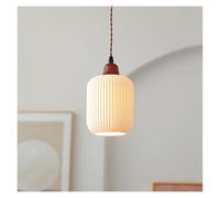 KHUKHU White Ceramic Pendant Light Kitchen Island Hanging Lamp Wood Drop Ceiling Light Fixture with Ribbed Ceramics Shade Dining Table Lights Bedroom Bedside Suspended Lamps(Blue)