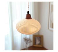 KHUKHU White Ceramic Pendant Light Kitchen Island Hanging Lamp Wood Drop Ceiling Light Fixture with Ribbed Ceramics Shade Dining Table Lights Bedroom Bedside Suspended Lamps(C)