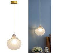 KHUKHU White Milk Glass Pendant Light Nordic Modern Pendant Light Fixtures Pearl Deco Sea Shell Ceiling Hanging Lamp French Chandelier for Dining Room Bedroom Kitchen Island Farmhouse(Frosted Glass)