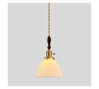 KHUKHU White Ribbed Ceramic Pendant Light 6.7" Dome Hanging Lamp Brass Ceiling Light Fixture Nordic Dome Pendant Lights for Dining Room Kitchen Island Bedroom Wood Droplight