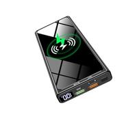 KhUkhu Wireless Power Bank, 10000Mah Portable Charger PD20W QC3.0 15W Wireless Charging LED Display,External Battery Pack,2 Inputs And 4 Outputs(Qi & USB C),Black