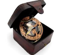 KHUMYAYAD Brass Hand Made Sundial Compass Fully Functional Item with Pure Leather Case